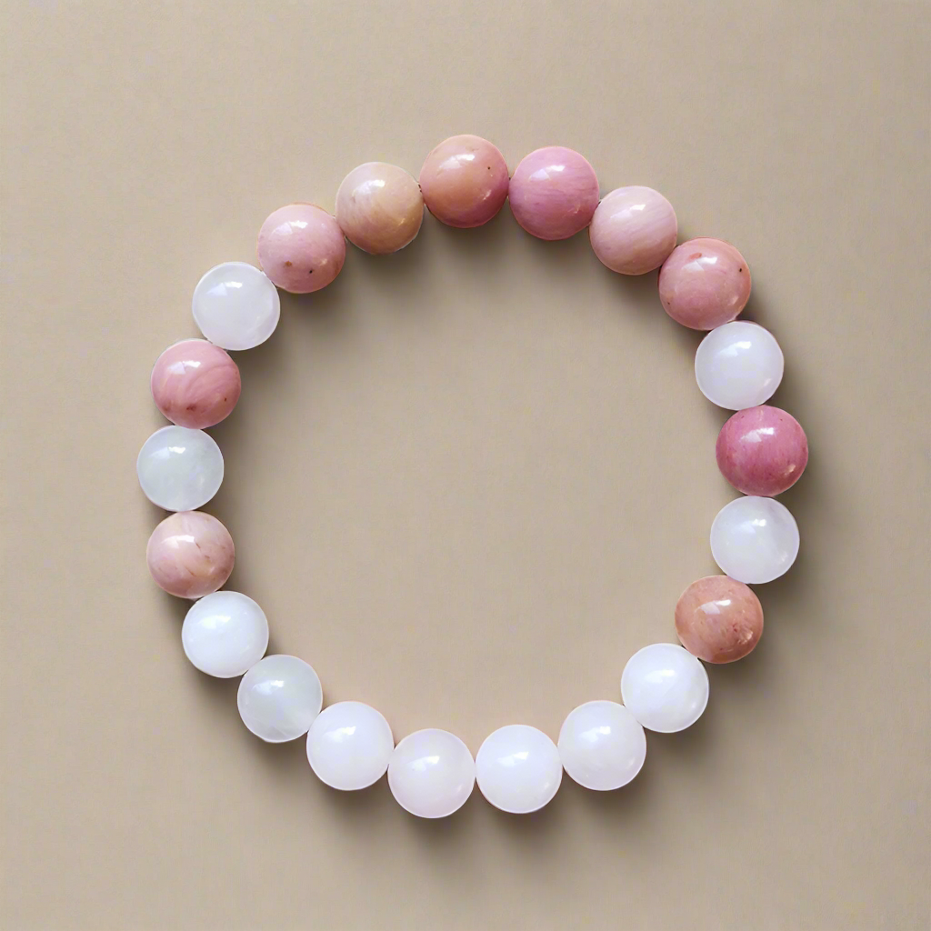 Rose Quartz and Rhodonite Mala Necklace with Rose Quartz Pendant - Love and Compassion