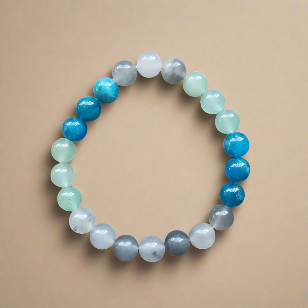 Apatite, Green Aventurine and Gray Onyx Mala Bead Necklace - Clarity & Prosperity
