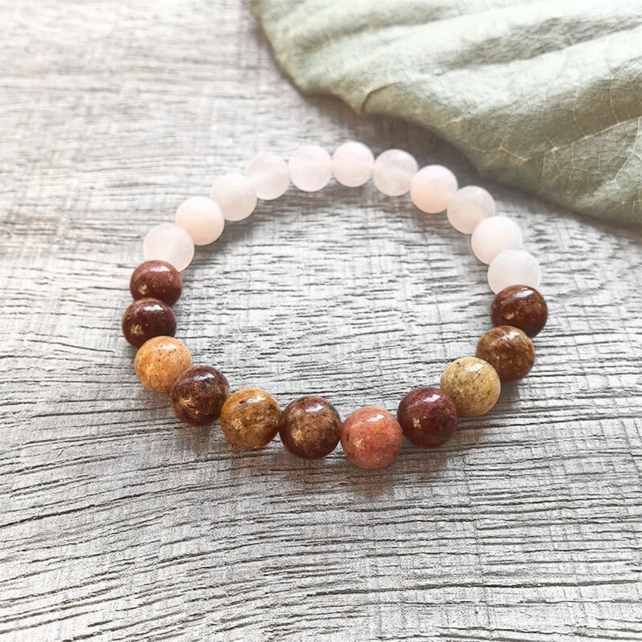 Red Jasper and Matte Rose Quartz Mala Bead Bracelet - Inner Courage & Heart Connection