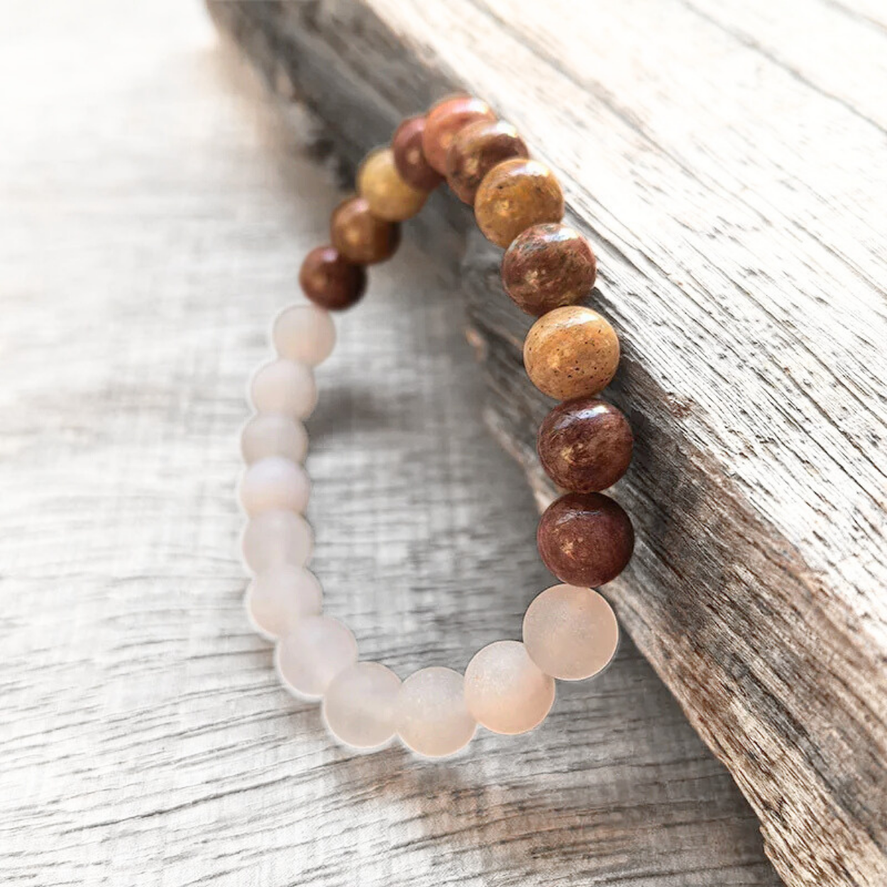 Red Jasper and Matte Rose Quartz Mala Bead Bracelet - Inner Courage & Heart Connection
