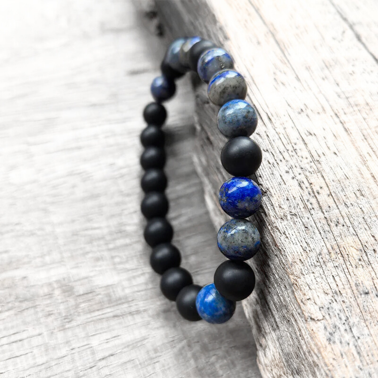 Lapis Lazuli and Black Onyx Mala Bead Bracelet