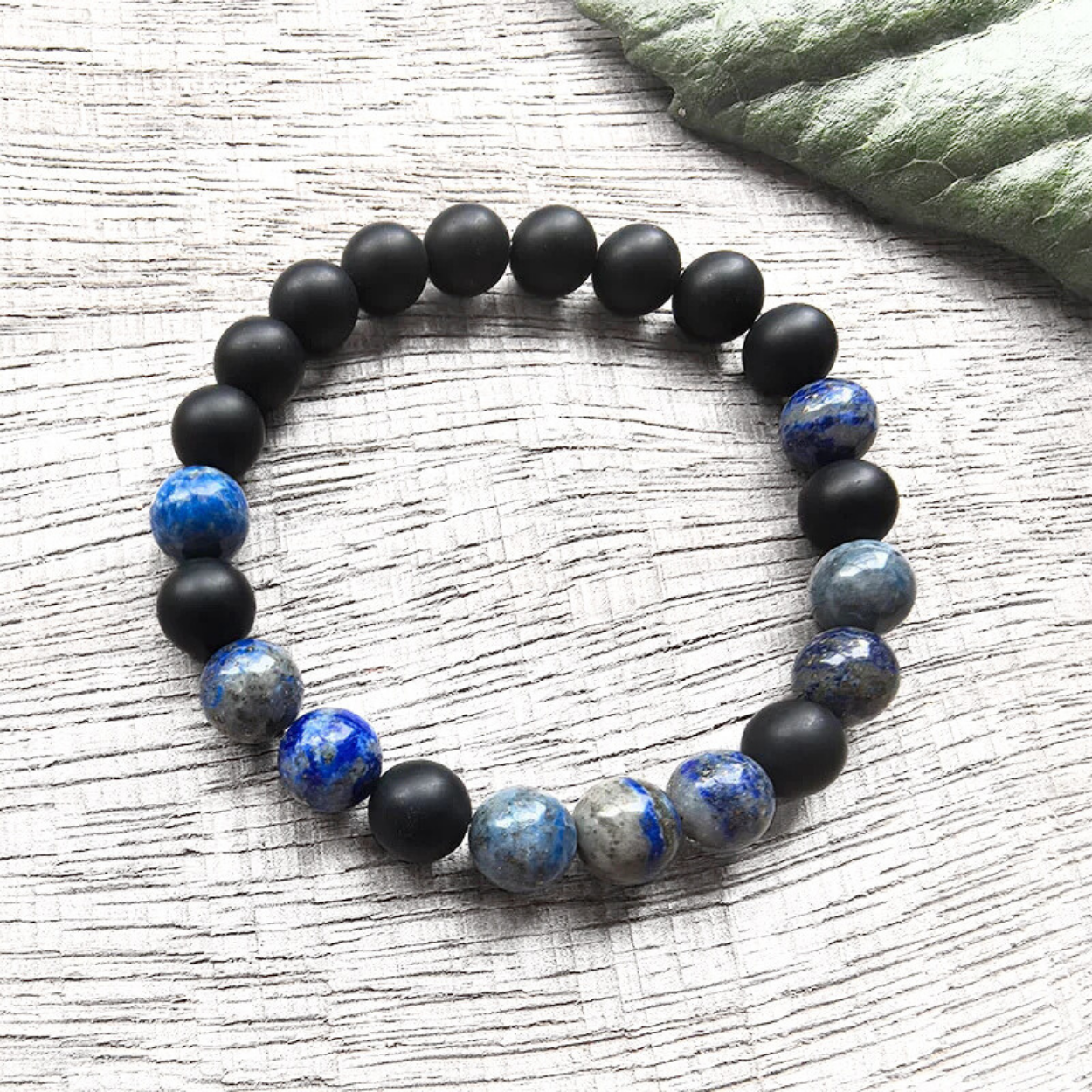 Lapis Lazuli and Black Onyx Mala Bead Bracelet