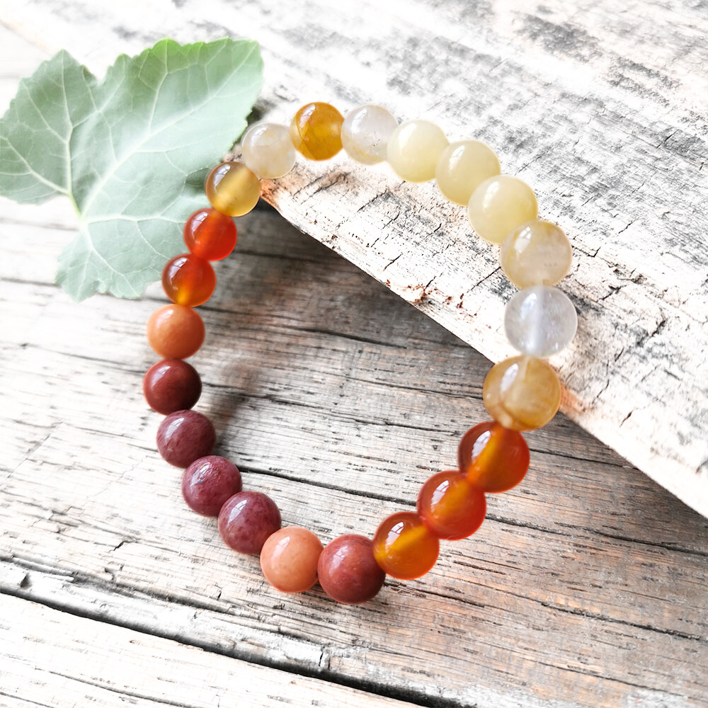 Yellow Jasper, Fire Quartz, Red Onyx, and Pink Aventurine Mala Bracelet - Vitality and Balance