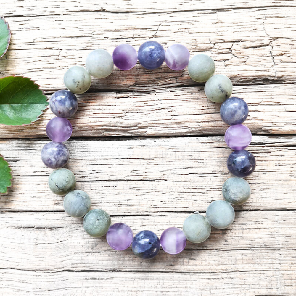 Cordierite, Labradorite, and Amethyst Mala Bracelet - Intuition and Balance