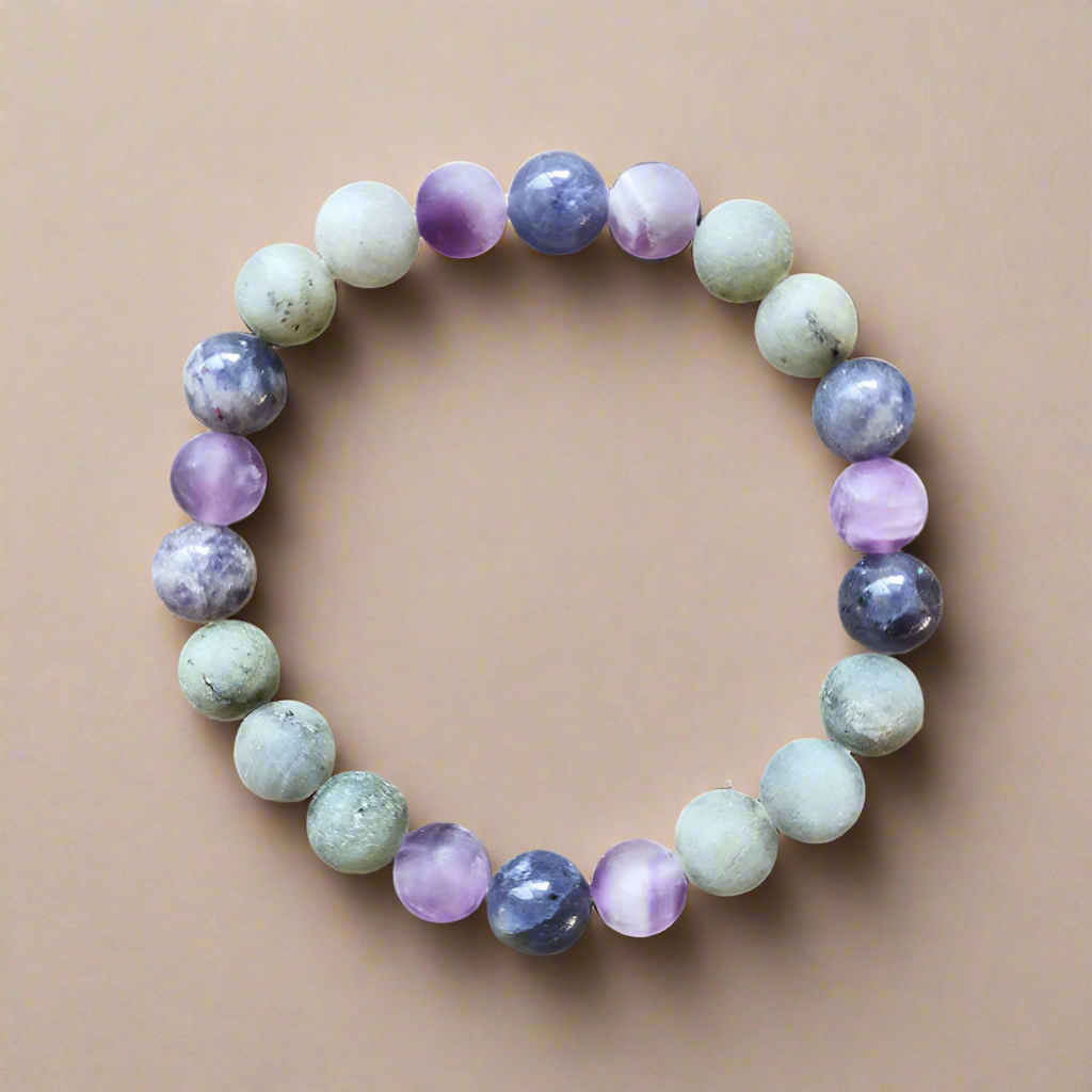 Cordierite, Labradorite, and Amethyst Mala Bracelet - Intuition and Balance