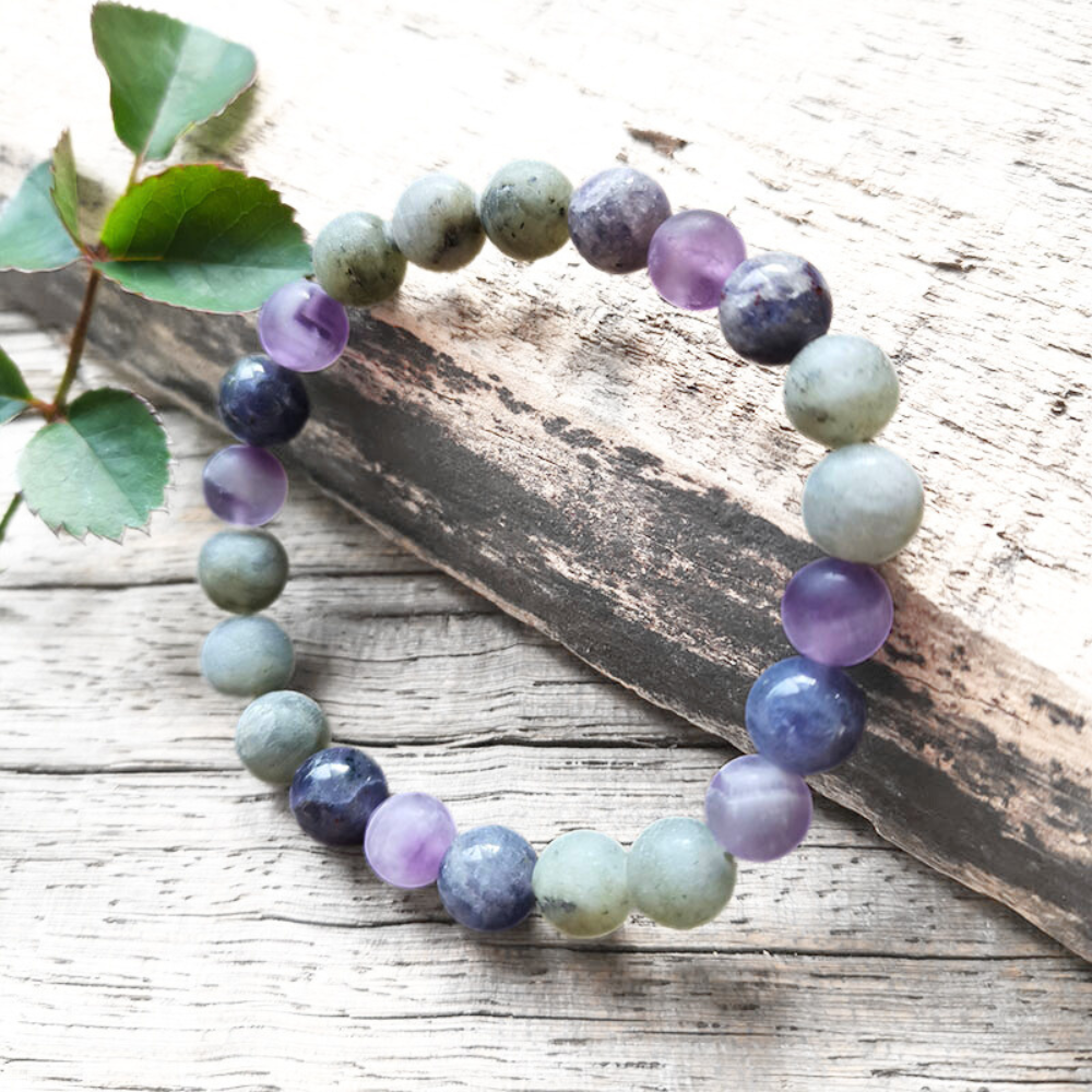 Cordierite, Labradorite, and Amethyst Mala Bracelet - Intuition and Balance