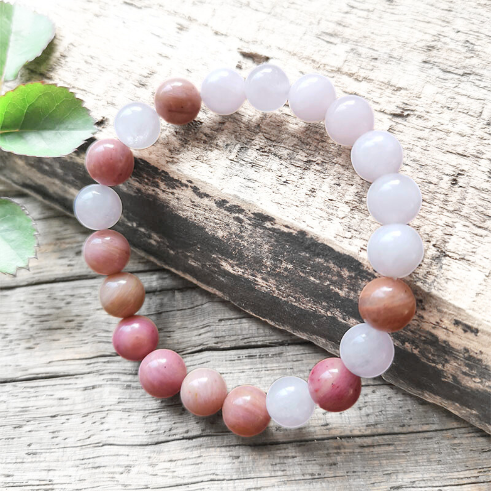 Rose Quartz and Rhodonite Mala Necklace with Rose Quartz Pendant – Love and Compassion