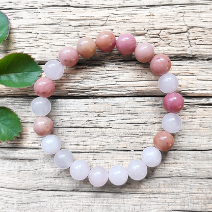 Rose Quartz and Rhodonite Mala Necklace with Rose Quartz Pendant – Love and Compassion