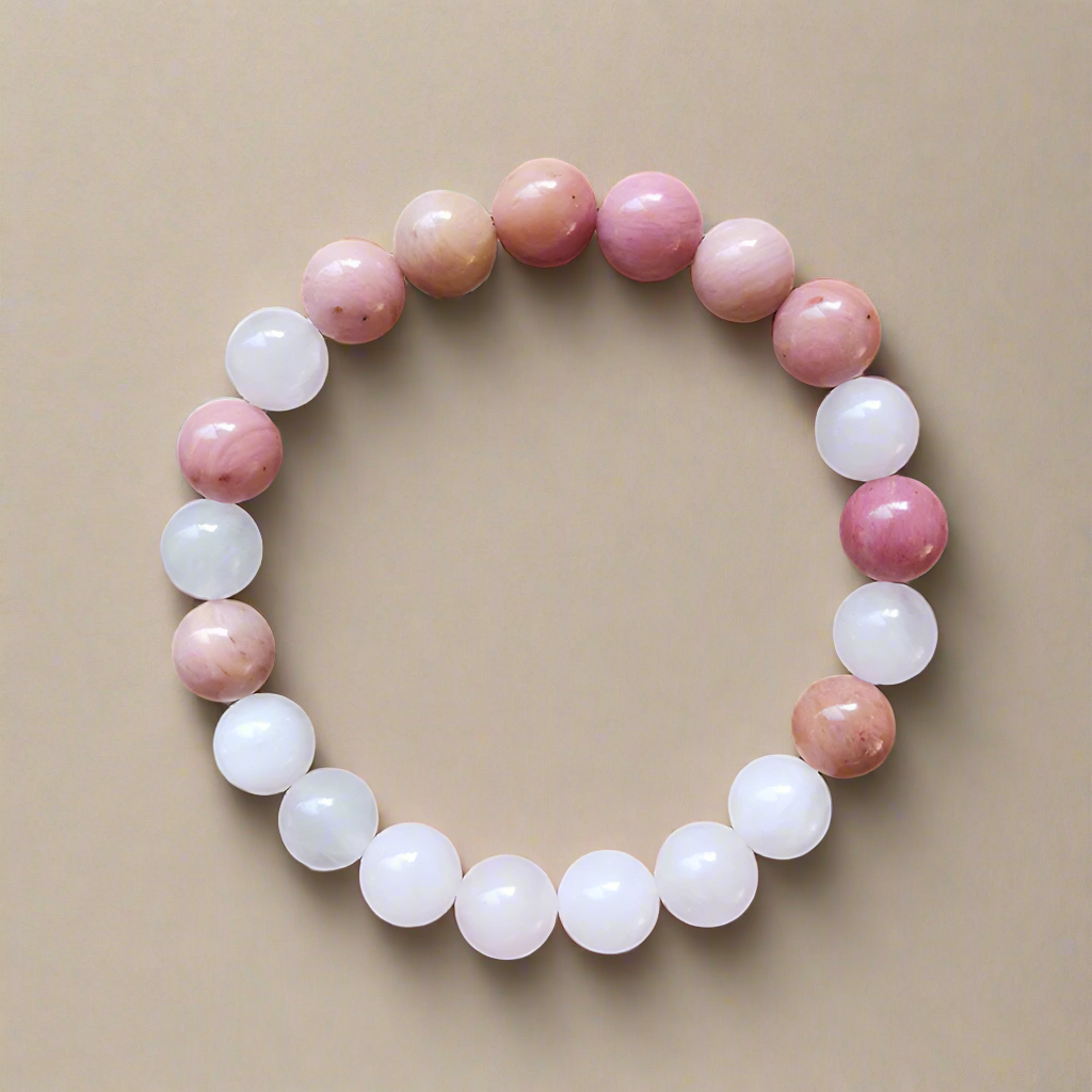 Rose Quartz and Rhodonite Mala Necklace with Rose Quartz Pendant – Love and Compassion