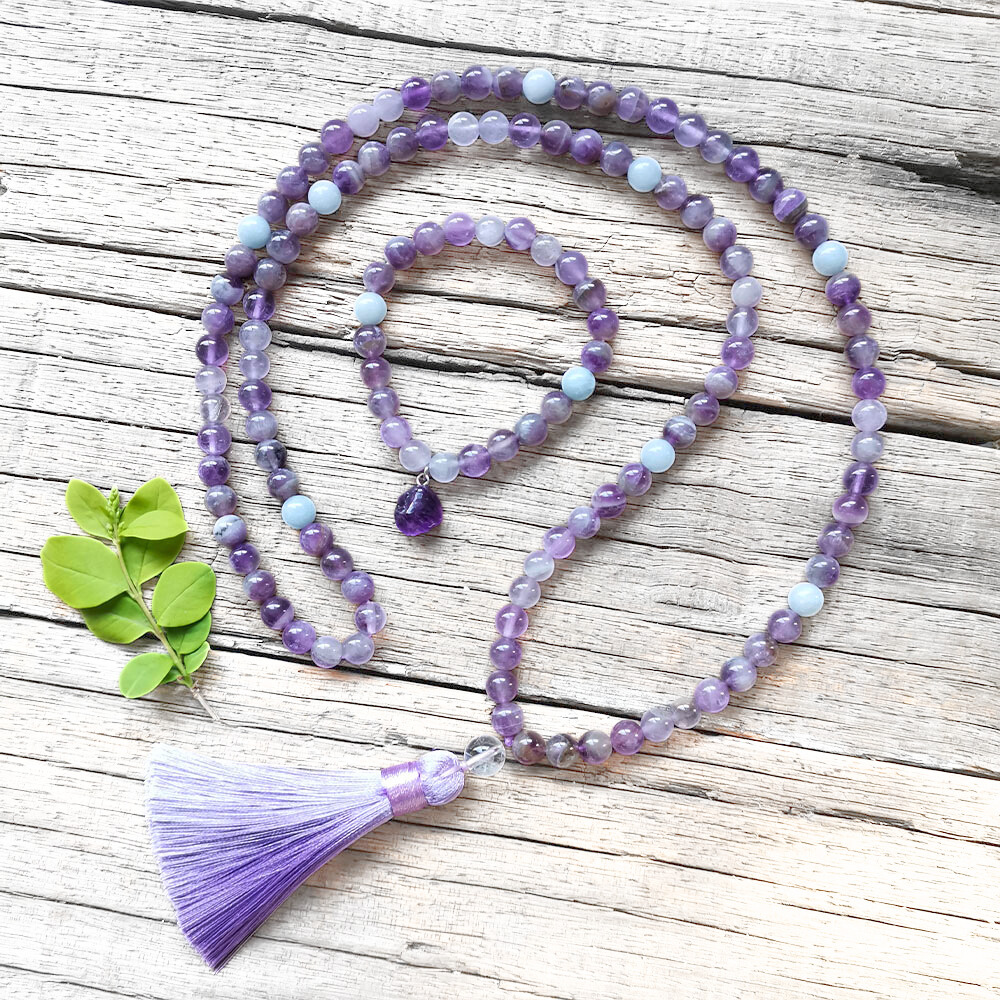 Amethyst Mala Bead Necklace – Calmness and Chakra Balance