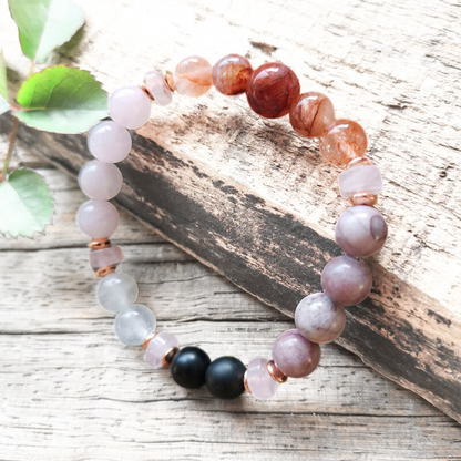 Rose Quartz, Black Onyx, Fire Quartz Mala Bracelet – Harmony and Protection