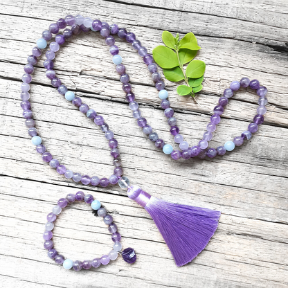 Amethyst Mala Bead Necklace – Calmness and Chakra Balance