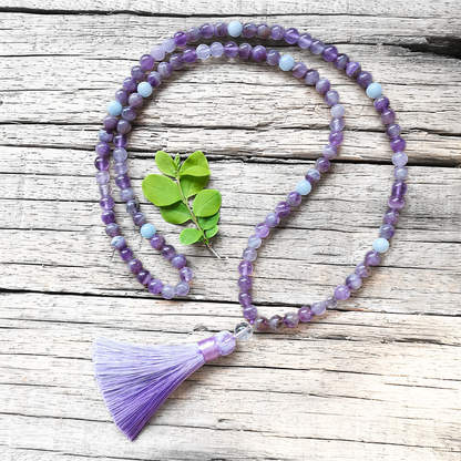 Amethyst Mala Bead Necklace – Calmness and Chakra Balance