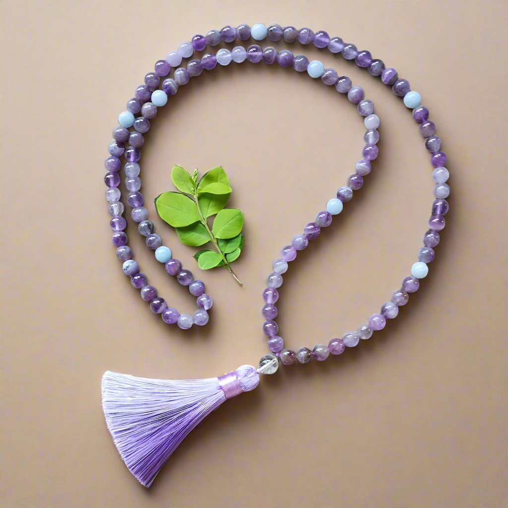 Amethyst Mala Bead Necklace – Calmness and Chakra Balance