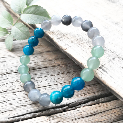 Apatite, Green Aventurine, and Gray Onyx Mala Bracelet – Clarity & Prosperity