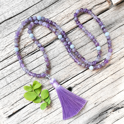 Amethyst Mala Bead Necklace – Calmness and Chakra Balance