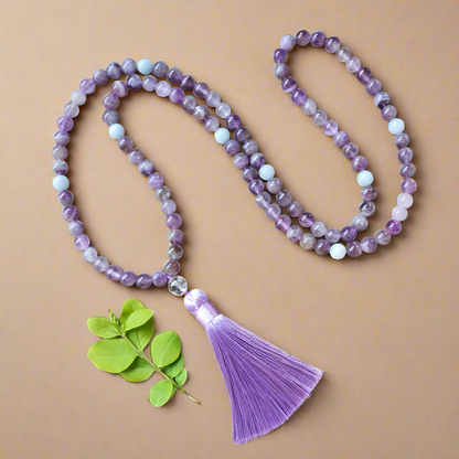 Amethyst Mala Bead Necklace – Calmness and Chakra Balance