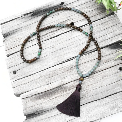 Bronzite, Labradorite, Tiger Eye and Ruby Zoisite Mala Necklace - Grounding & Empowerment