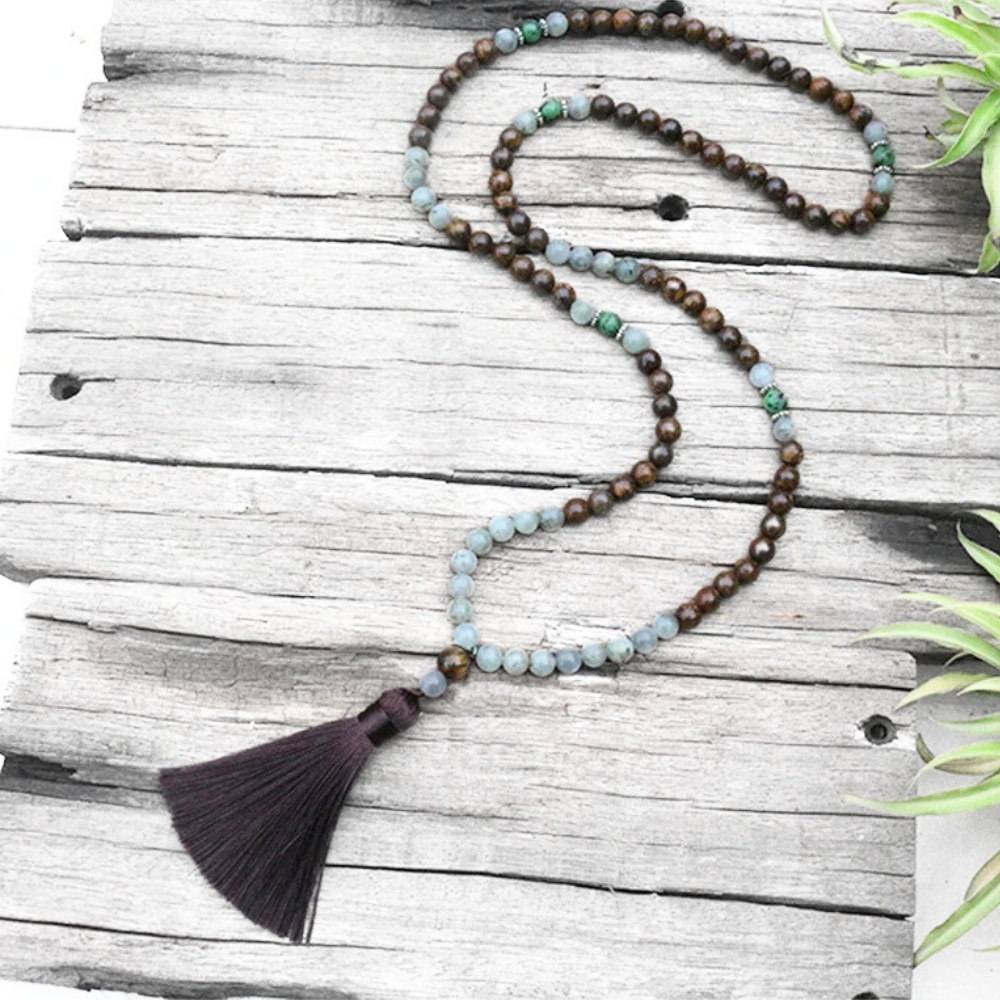 Bronzite, Labradorite, Tiger Eye and Ruby Zoisite Mala Necklace - Grounding & Empowerment