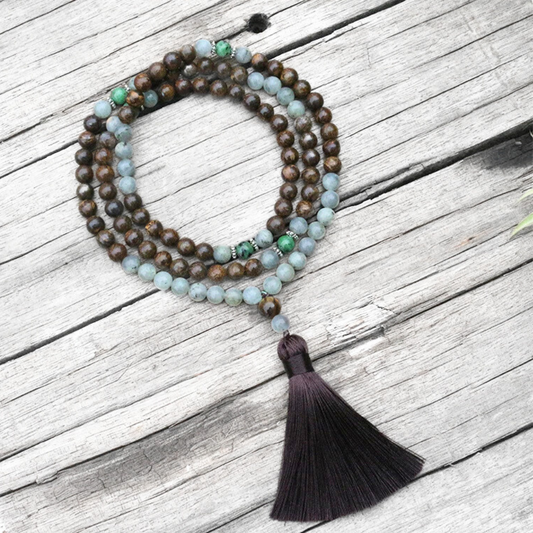 Bronzite, Labradorite, Tiger Eye and Ruby Zoisite Mala Necklace - Grounding & Empowerment