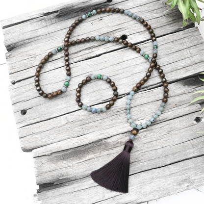 Bronzite, Labradorite, Tiger Eye and Ruby Zoisite Mala Necklace - Grounding & Empowerment