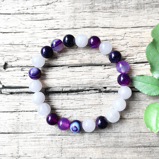 Purple Stripe Onyx and Rose Quartz Bracelet – Love & Strength