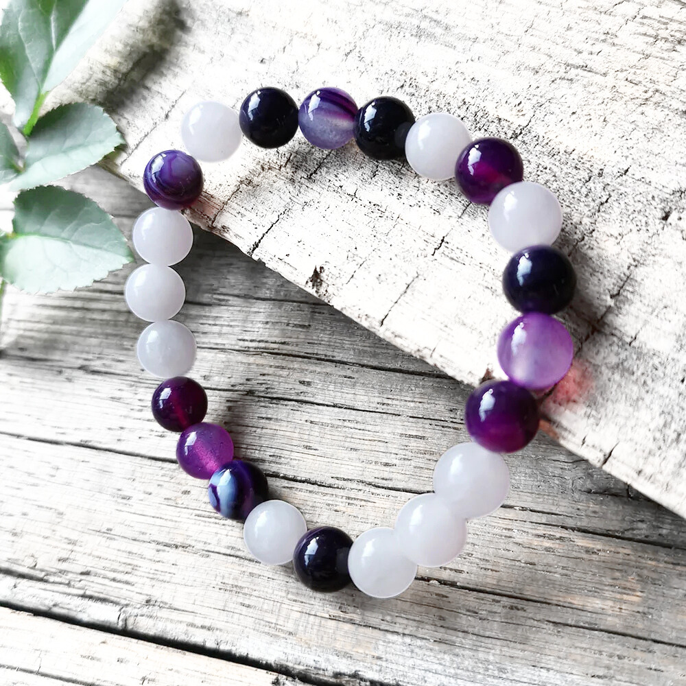 Purple Stripe Onyx and Rose Quartz Bracelet – Love & Strength