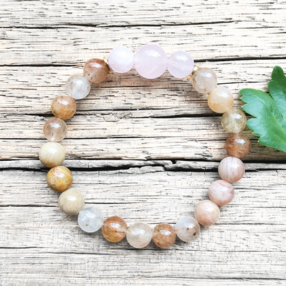 Sunstone, Coral Jade, Rutilated Quartz and Rose Quartz Mala Bracelet – Love & Vitality