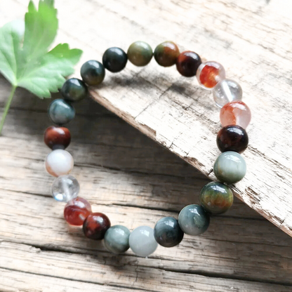 Red Tiger Eye, Fire Quartz, and Green Eagle Eye Mala Bead Necklace – Grounding & Vitality