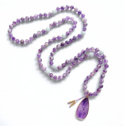 Amethyst Mala Bead Necklace With Pendant – Calmness and Chakra Balance