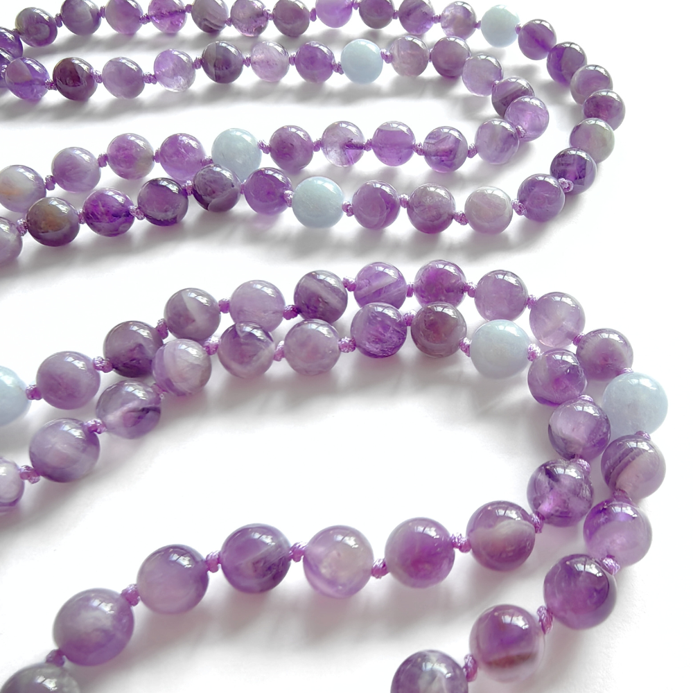 Amethyst Mala Bead Necklace – Calmness and Chakra Balance