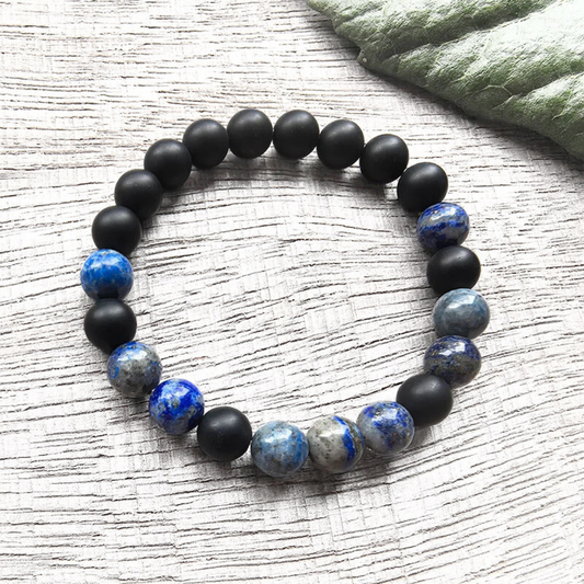 Lapis Lazuli and Black Onyx Mala Bead Bracelet