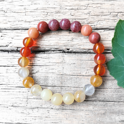 Yellow Jasper, Fire Quartz, Red Onyx, and Pink Aventurine Mala Bracelet – Vitality and Balance