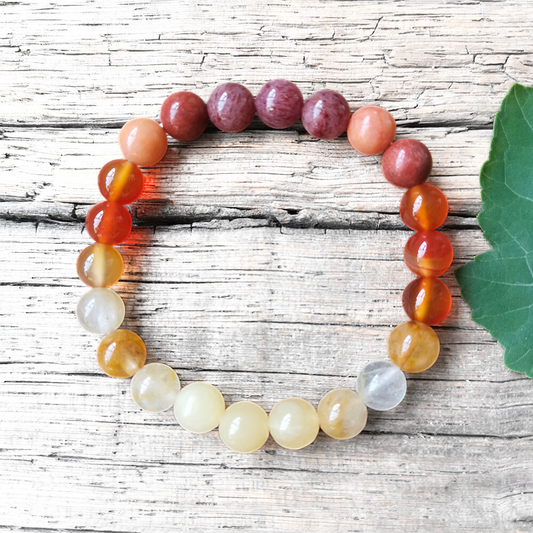 Yellow Jasper, Fire Quartz, Red Onyx, and Pink Aventurine Mala Bracelet – Vitality and Balance