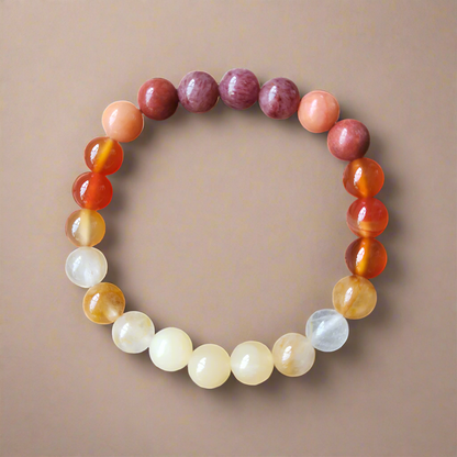 Yellow Jasper, Fire Quartz, Red Onyx, and Pink Aventurine Mala Bracelet – Vitality and Balance