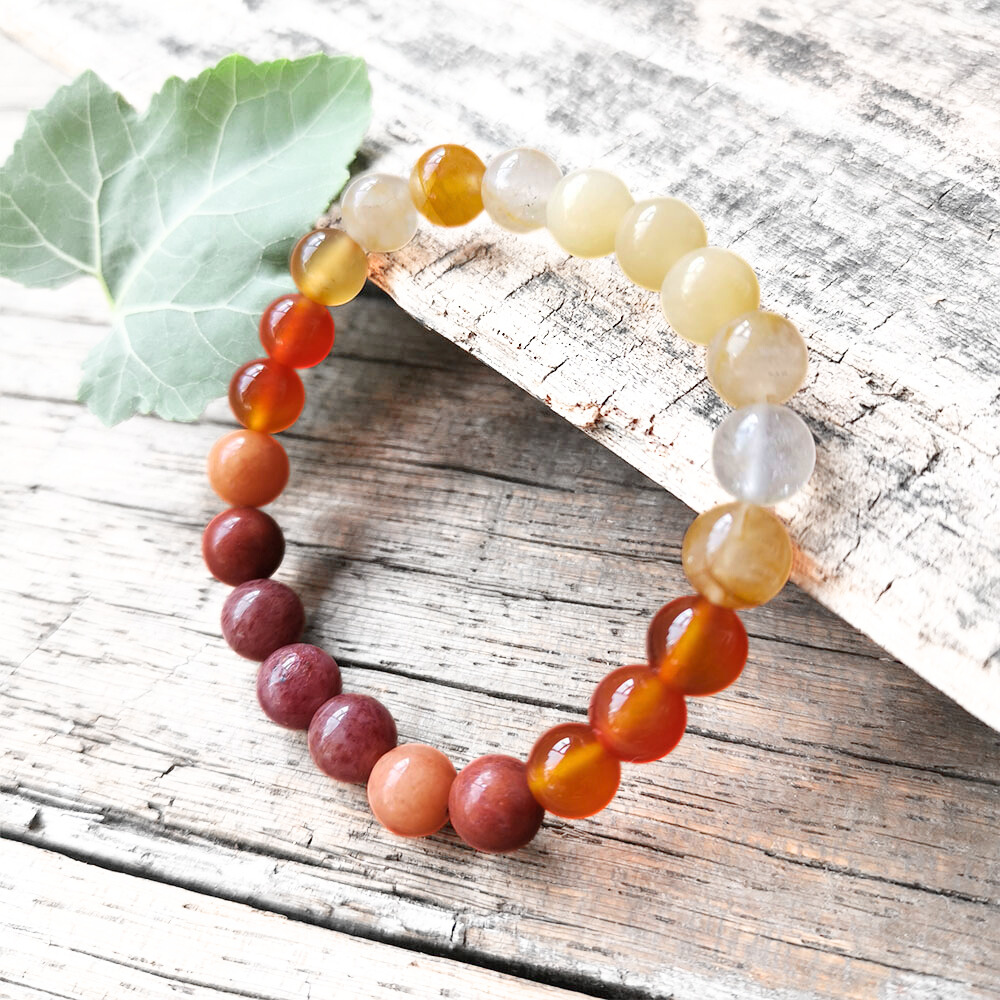 Yellow Jasper, Fire Quartz, Red Onyx, and Pink Aventurine Mala Necklace – Vitality and Balance