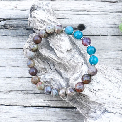 Coffee Onyx Apatite and Amethyst Mala Bead Bracelet - Grounding and Positivity