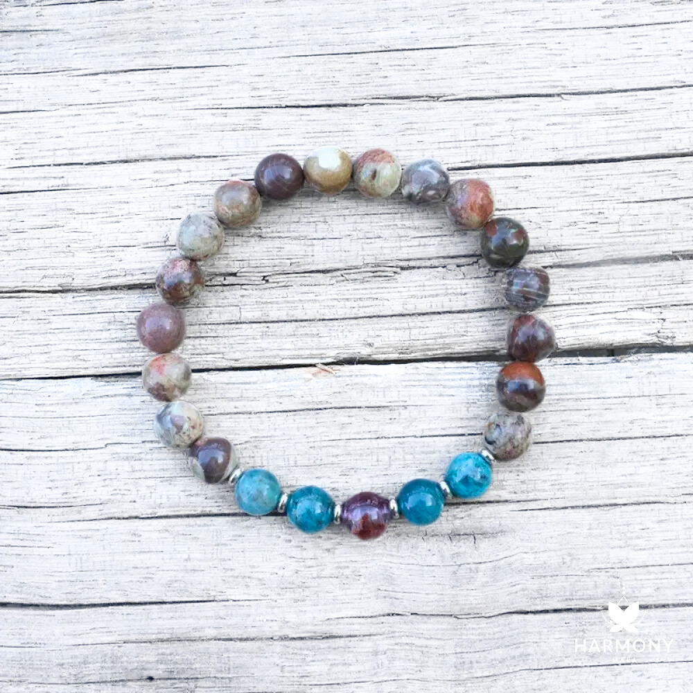 Coffee Onyx Apatite and Amethyst Mala Bead Bracelet - Grounding and Positivity