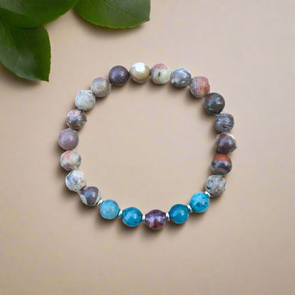 Coffee Onyx Apatite and Amethyst Mala Bead Bracelet - Grounding and Positivity