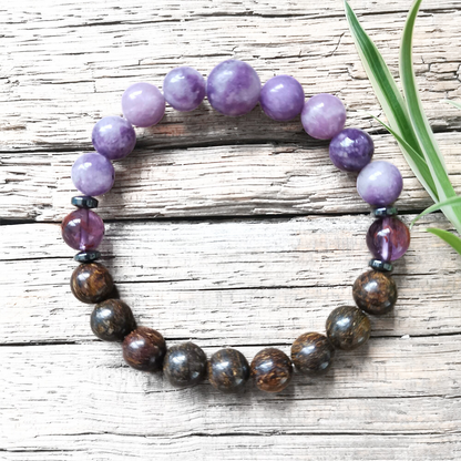 Bronzite and Lepidolite Mala Necklace with Lepidolite Pendant – Inner Peace and Serenity