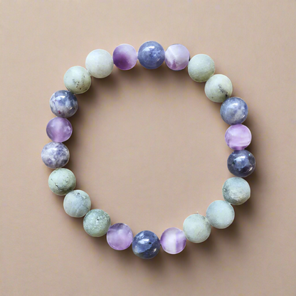 Cordierite, Labradorite, and Amethyst Mala Necklace – Intuition and Balance