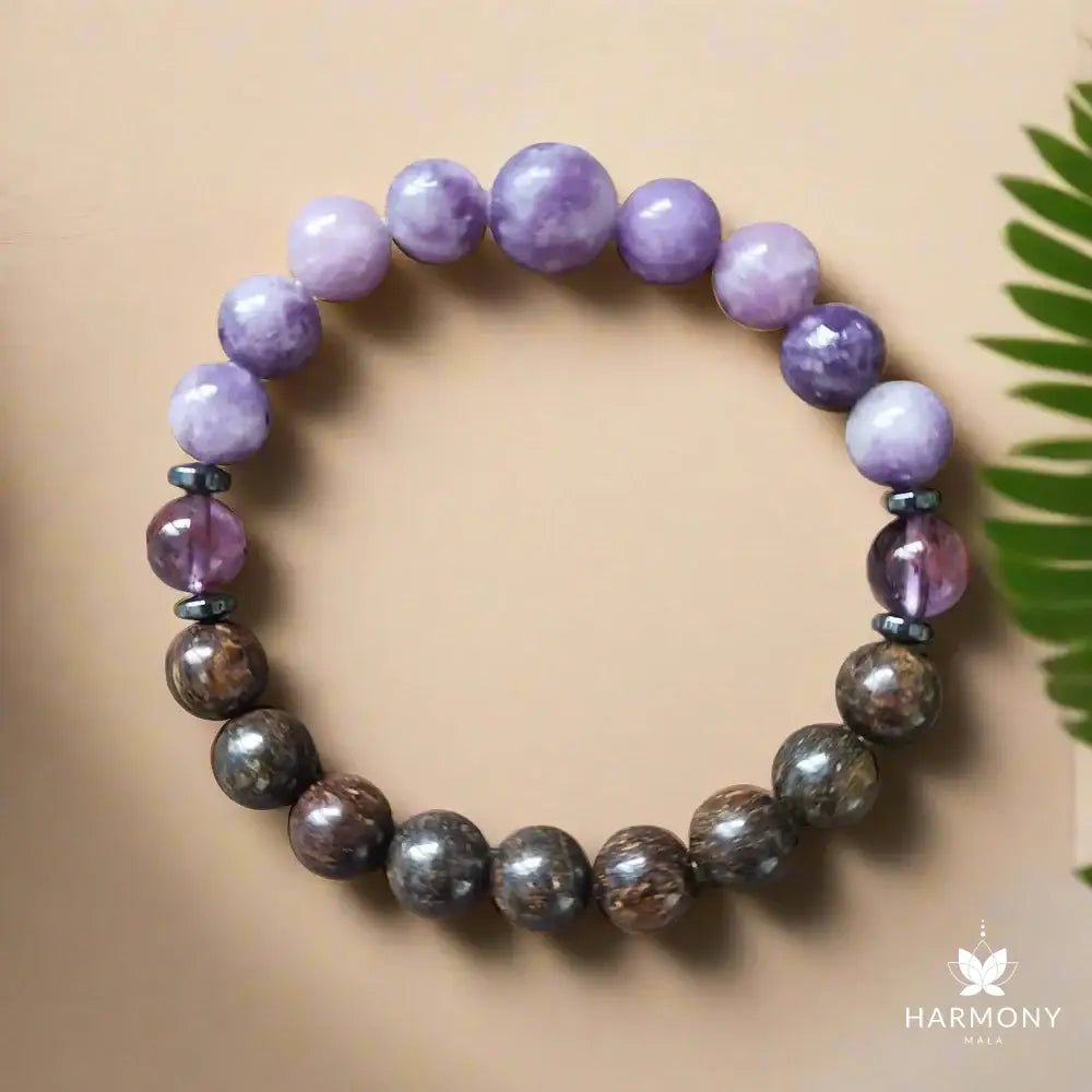 Bronzite and Lepidolite Mala Bracelet – Inner Peace and Serenity Bracelet - Harmony Mala