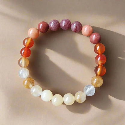 Yellow Jasper, Fire Quartz, Red Onyx, and Pink Aventurine Mala Necklace – Vitality and Balance Bracelet - Harmony Mala